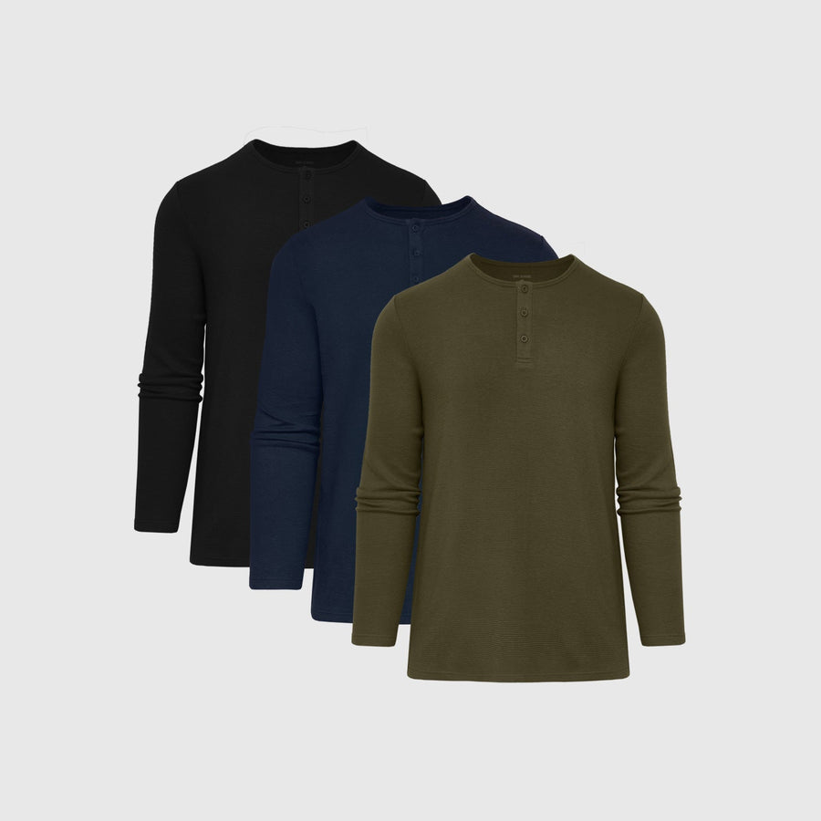 True Classic The Staple Long Sleeve Henley Shirt 3-Pack | Cotton Blend | Athletic Cut | Medium