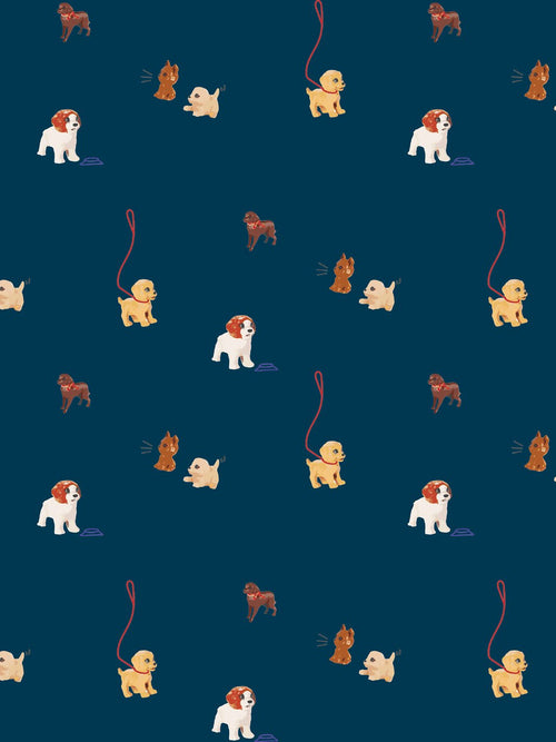 'Barbie™ Pups' Wallpaper by Barbie™ - Navy - Removable Panel