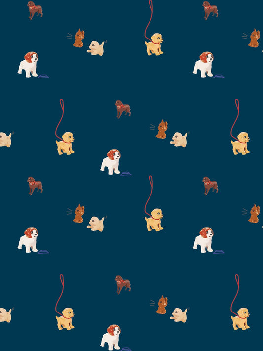 'Barbie™ Pups' Wallpaper by Barbie™ - Navy - Removable Panel