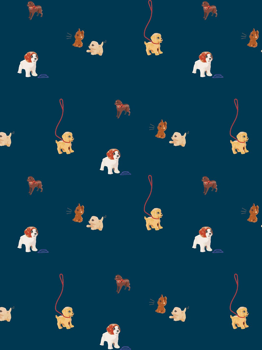'Barbie™ Pups' Wallpaper by Barbie™ - Navy - Removable Panel