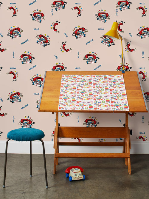 'Greetings and Chatter' Wallpaper by Fisher-Price™ - Peach - Removable Panel