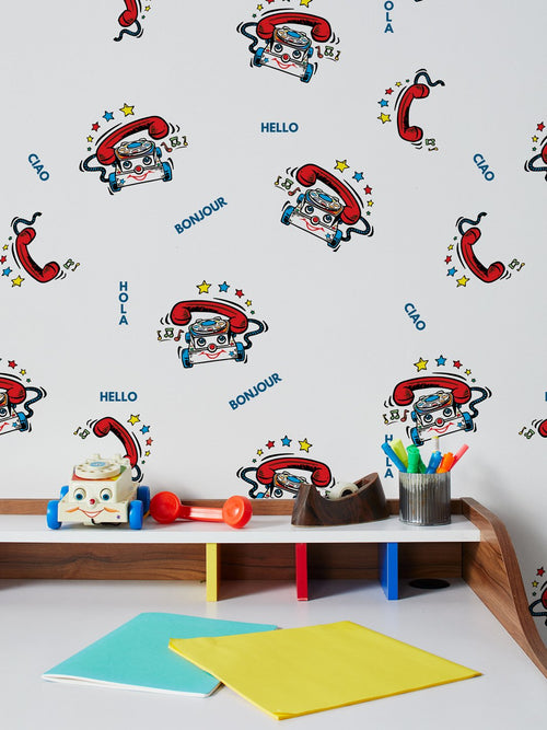 9FT REMOVABLE VINYL - 'Greetings and Chatter' Wallpaper by Fisher-Price™ - White