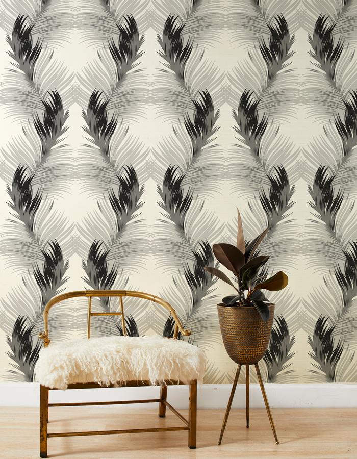 'Belafonte Palm' Grasscloth Wallpaper by Nathan Turner - Black - Grasscloth Roll - Sample