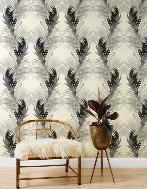 'Belafonte Palm' Grasscloth Wallpaper by Nathan Turner - Black - Grasscloth Roll
