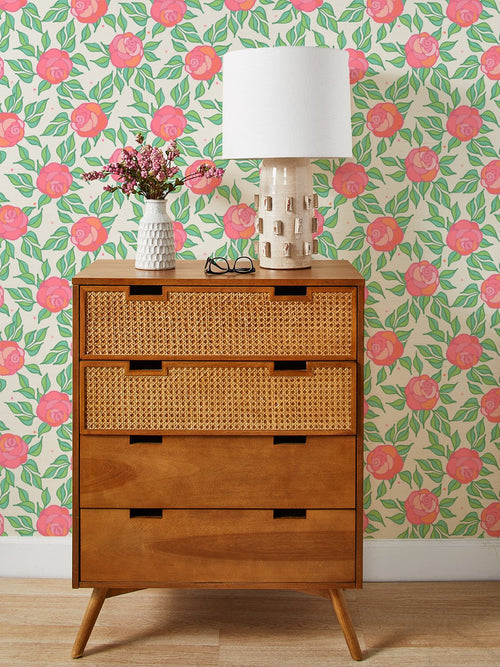 'Groovy Floral' Grasscloth Wallpaper by Barbie™ - Berry - Grasscloth Roll - Sample