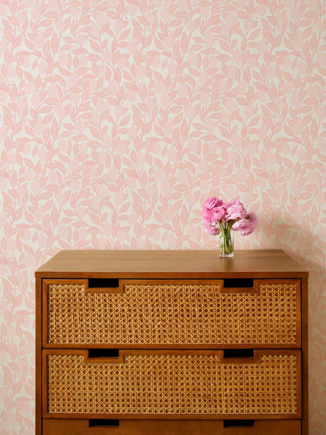 'Lemons' Grasscloth Wallpaper by Nathan Turner - Pink - Grasscloth Roll - Sample