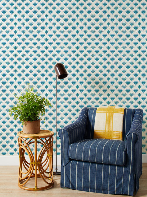'Lotus & Papyrus' Grasscloth Wallpaper by Tea Collection - Blue - Grasscloth Roll - Sample