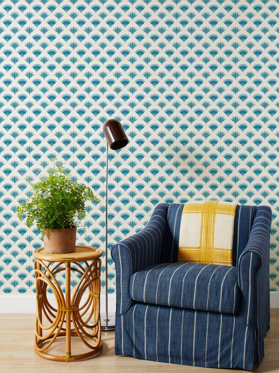 'Lotus & Papyrus' Grasscloth Wallpaper by Tea Collection - Blue - Grasscloth Roll - Sample
