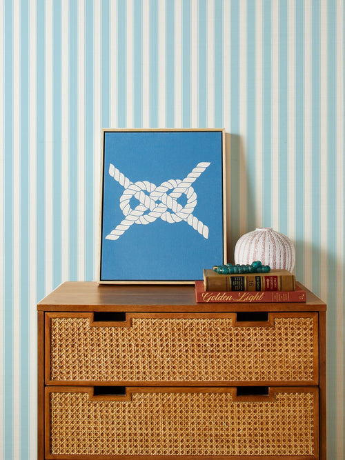 'Ojai Stripe' Grasscloth Wallpaper by Wallshoppe - Baby Blue - Grasscloth Roll - Sample