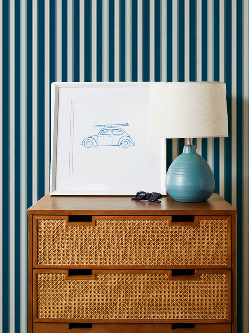 'Ojai Stripe' Grasscloth Wallpaper by Wallshoppe - Cadet Blue - Grasscloth Roll