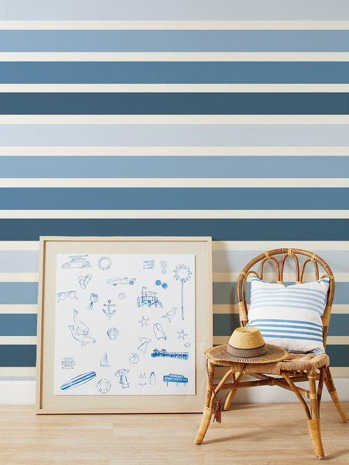 'Ombre Stripe' Grasscloth Wallpaper by Barbie™ - Blue - Grasscloth Roll