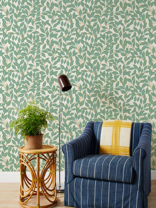 'Orchard Leaves' Linen Fabric by Wallshoppe - Green - LINEN / YARD