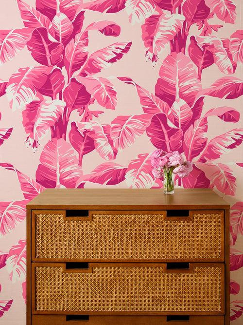 'Pacifico Palm' Grasscloth Wallpaper by Nathan Turner - Electric Pink - Grasscloth Roll