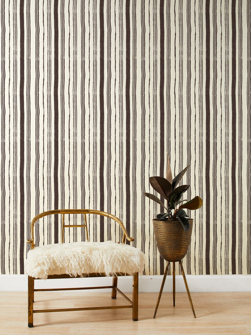 'Painted Stripes' Grasscloth Wallpaper by Nathan Turner - Chocolate - Grasscloth Roll - Sample