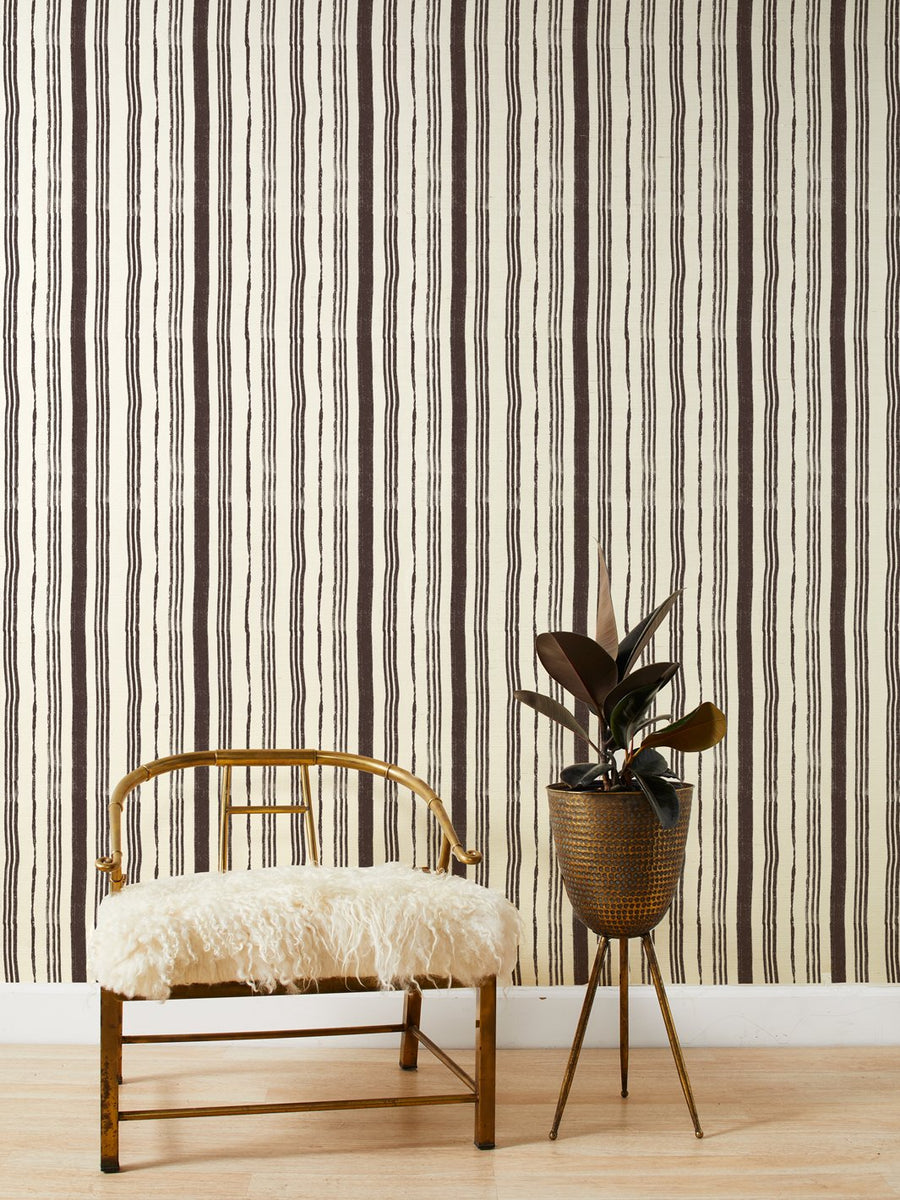 'Painted Stripes' Grasscloth Wallpaper by Nathan Turner - Chocolate - Grasscloth Roll - Sample