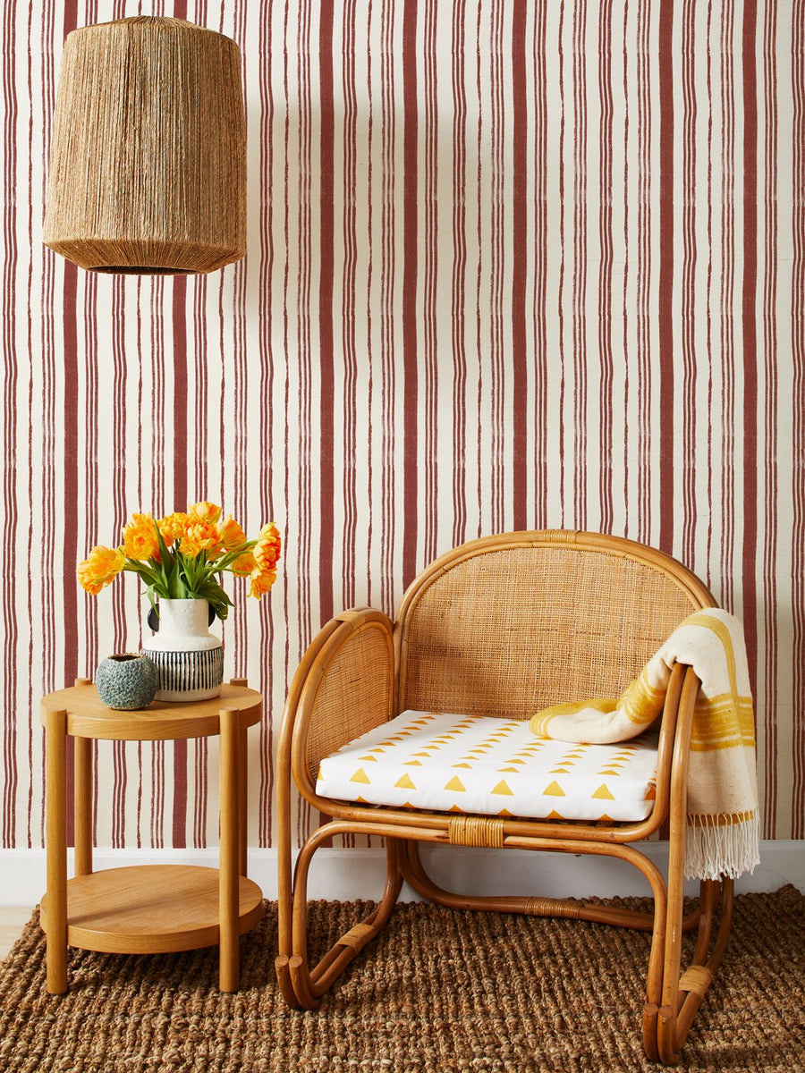 'Painted Stripes' Grasscloth Wallpaper by Nathan Turner - Rust - Grasscloth Roll