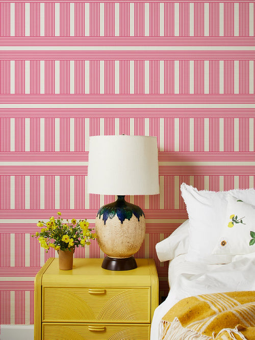 'Roman Holiday Grid' Grasscloth Wallpaper by Barbie™ - Berry - Grasscloth Roll - Sample