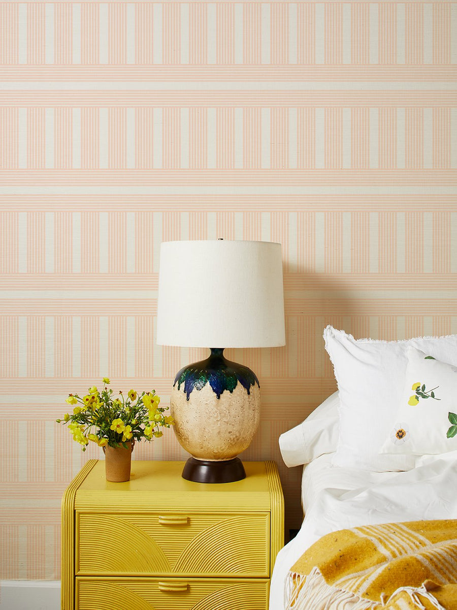 'Roman Holiday Grid' Grasscloth Wallpaper by Barbie™ - Peach - Grasscloth Roll