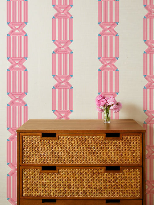 'Roman Holiday Key' Grasscloth Wallpaper by Barbie™ - Lip Gloss - Grasscloth Roll - Sample