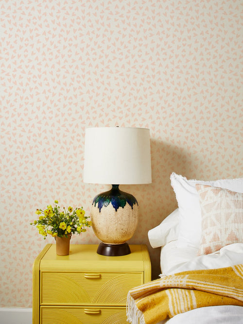 'Scattered Hearts' Grasscloth Wallpaper by Sugar Paper - Pink - Grasscloth Roll - Sample