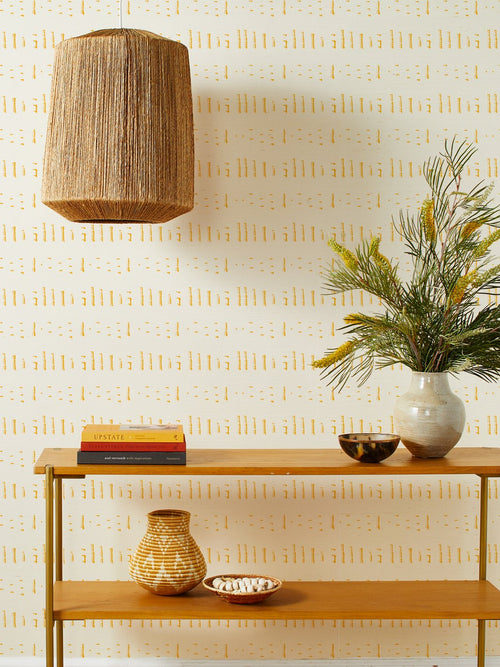 'Stitch' Grasscloth Wallpaper by Nathan Turner - Gold - Grasscloth Roll