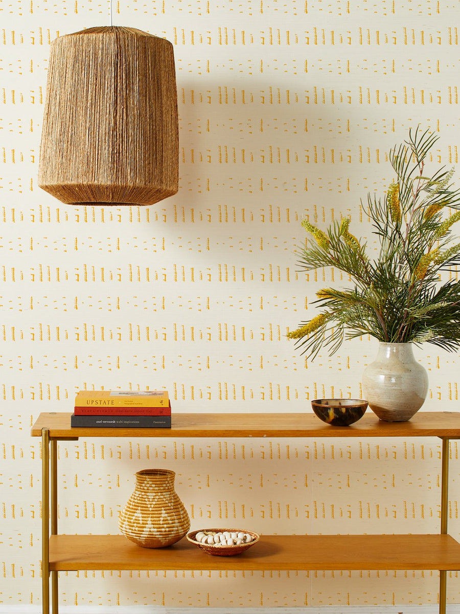 'Stitch' Grasscloth Wallpaper by Nathan Turner - Gold - Grasscloth Roll