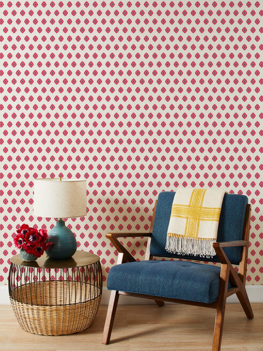 'Tangier Medallion' Grasscloth Wallpaper by Wallshoppe - Rose - Grasscloth Roll