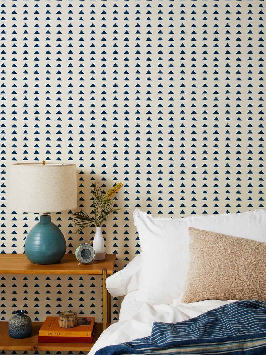 'Triangles' Grasscloth By Nathan Turner - Navy - Grasscloth Roll