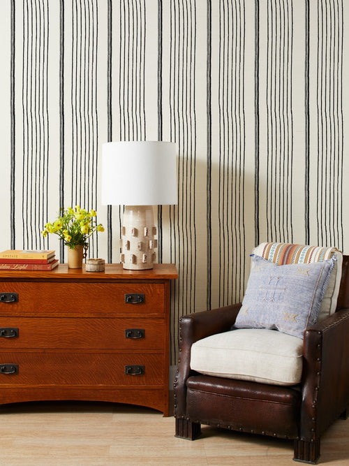 'Two Tone Stripe' Grasscloth Wallpaper by Nathan Turner - Black Gray - Grasscloth Roll