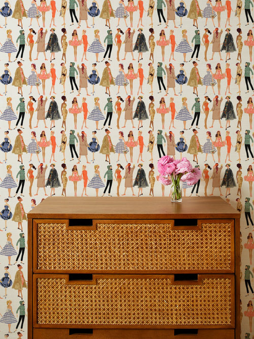 'Vintage Illustration' Grasscloth Wallpaper by Barbie™ - Natural - Grasscloth Roll - Sample