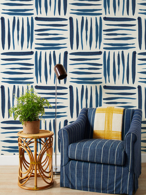 'Watercolor Weave Large' Grasscloth Wallpaper by Wallshoppe - Blue - Grasscloth Roll - Sample