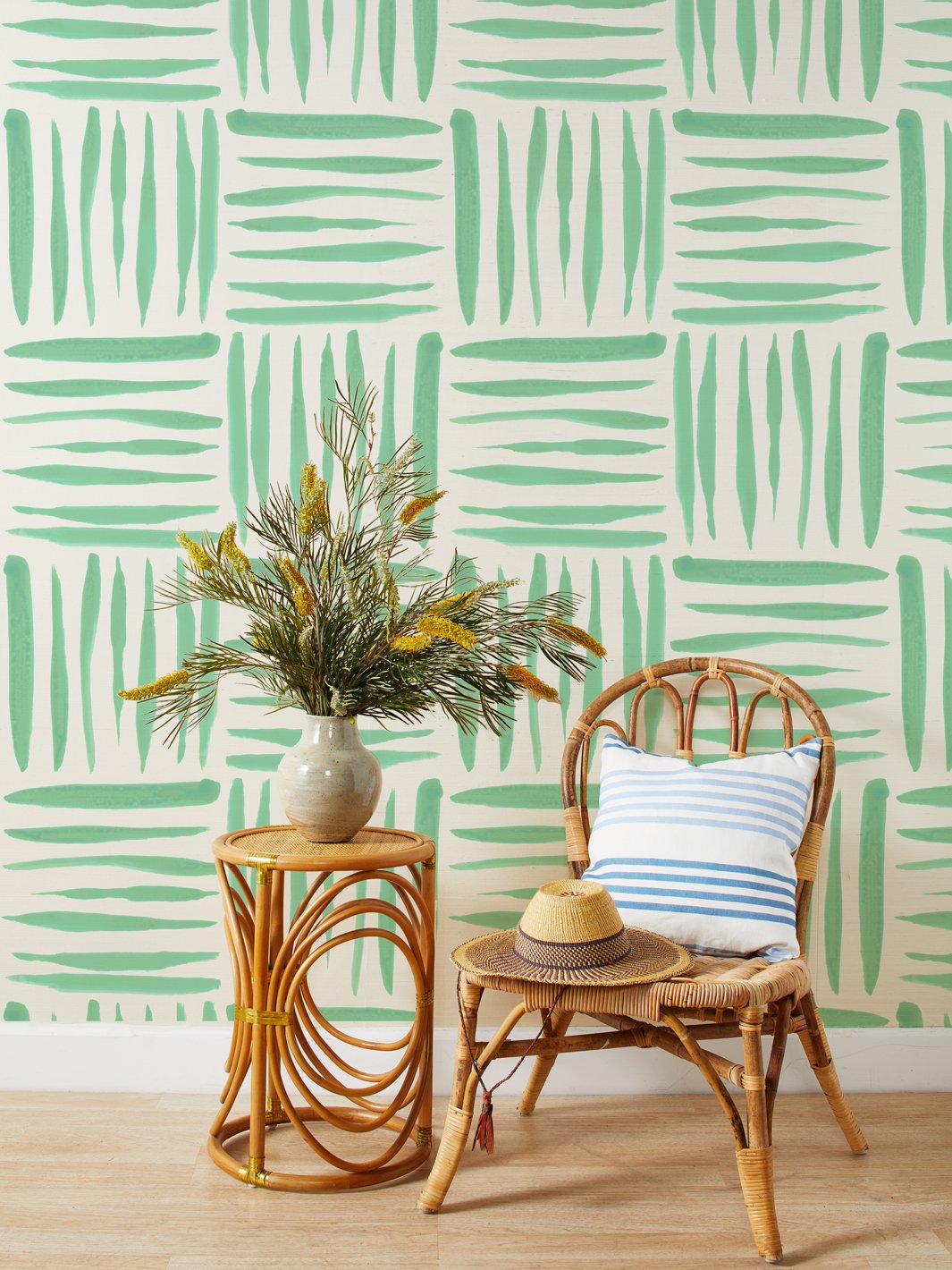 'Watercolor Weave Large' Grasscloth Wallpaper by Wallshoppe - Green - Grasscloth Roll