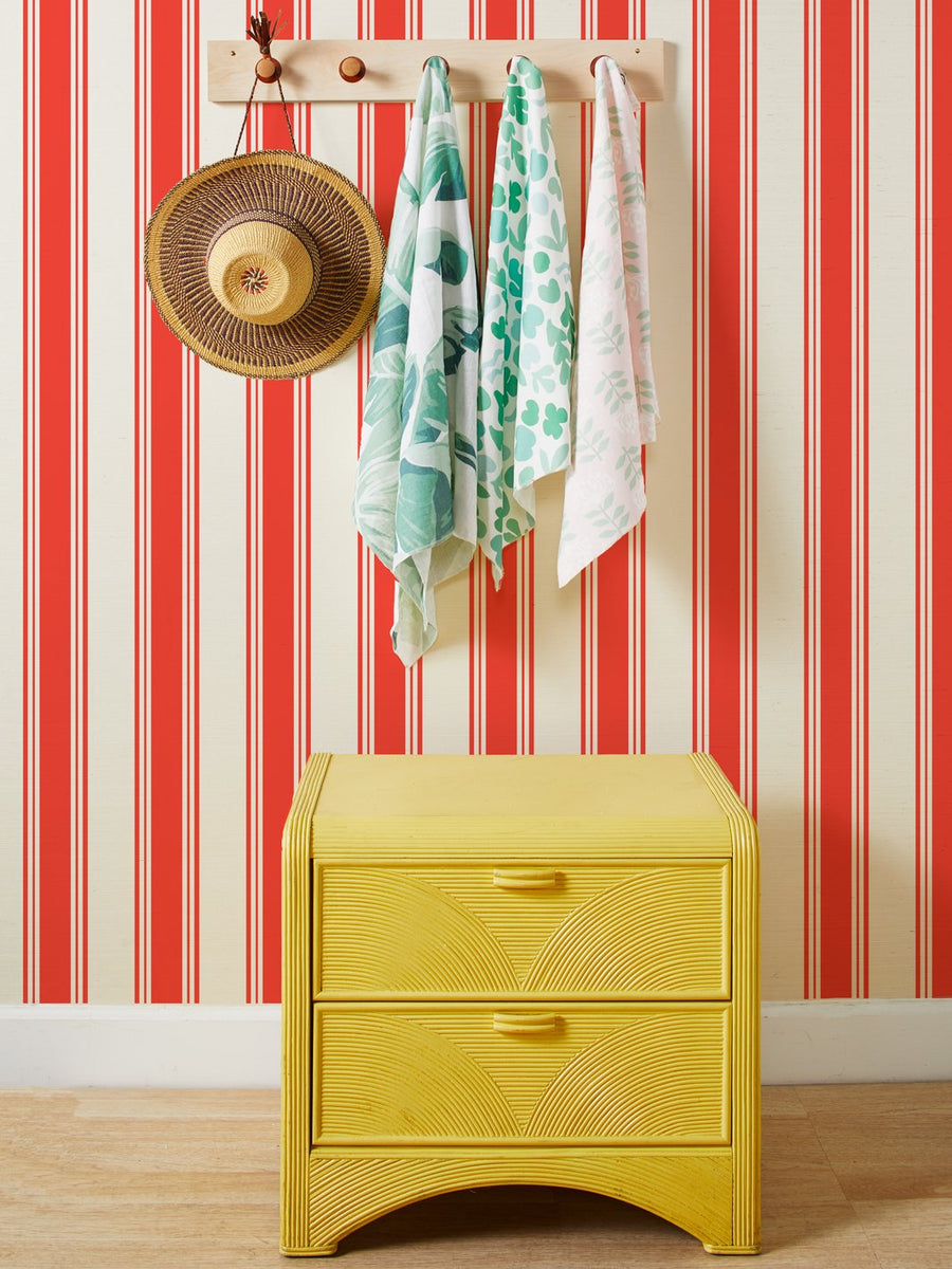 'Yorkshire Stripe' Grasscloth Wallpaper by Wallshoppe - Red - Grasscloth Roll - Sample