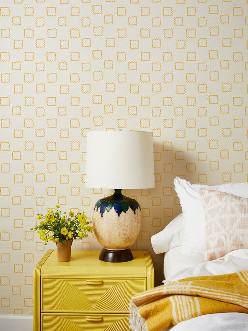 'Zag Square' Grasscloth Wallpaper by Nathan Turner - Gold - Grasscloth Roll - Sample