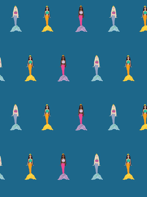 'Mermaids' Wallpaper by Barbie™ - Cadet Blue - Removable Panel