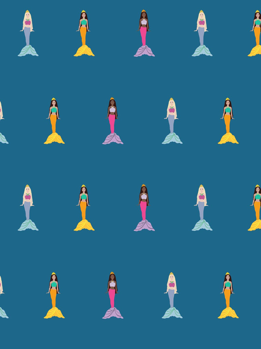 'Mermaids' Wallpaper by Barbie™ - Cadet Blue - Removable Panel