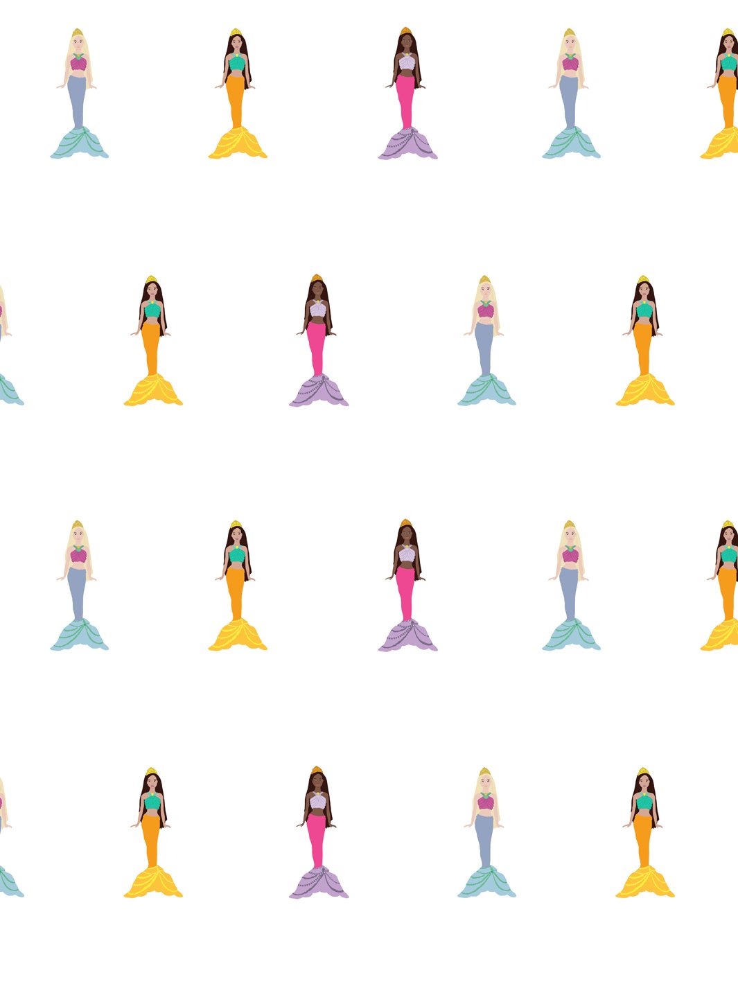 9FT REMOVABLE VINYL - 'Mermaids' Wallpaper by Barbie™ - White