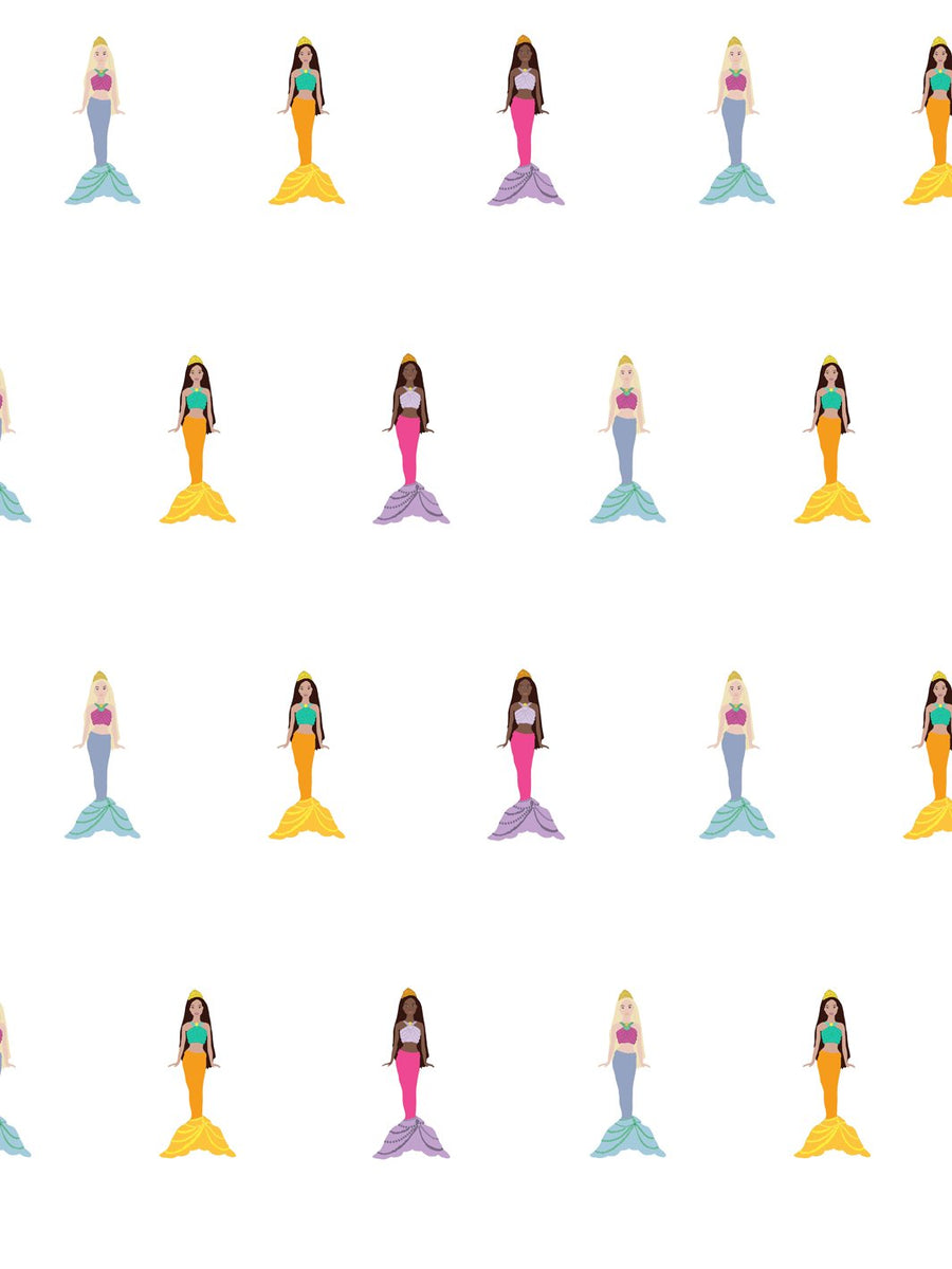 9FT REMOVABLE VINYL - 'Mermaids' Wallpaper by Barbie™ - White