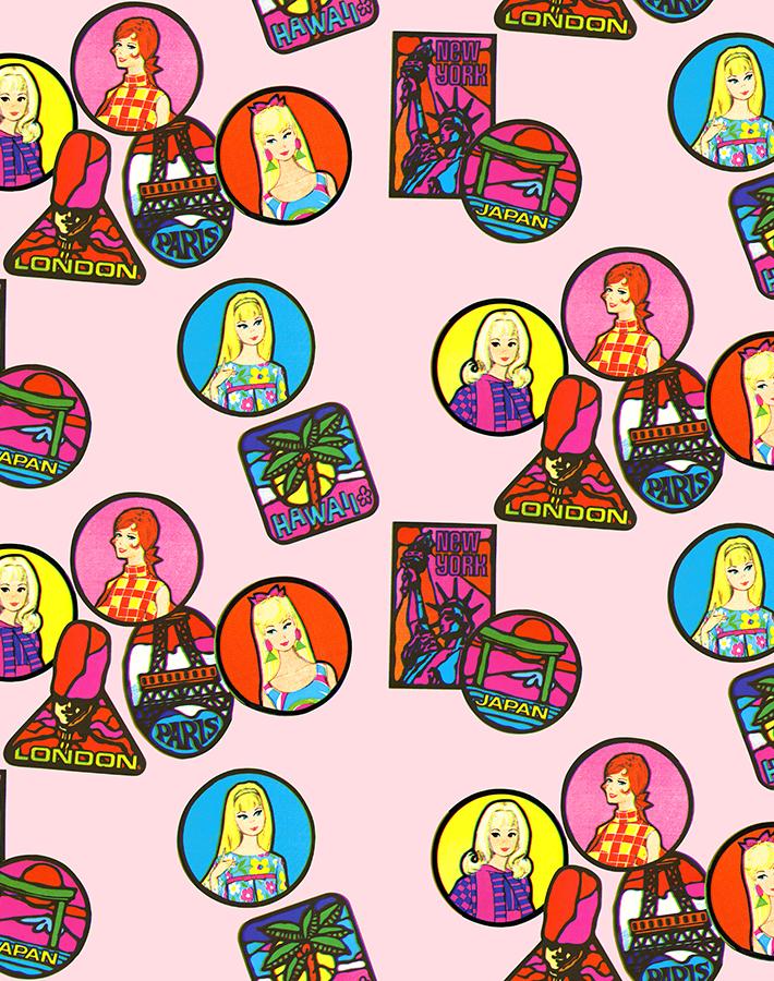 9FT REMOVABLE VINYL - Travel Patches' Wallpaper by Barbie™ - PINK