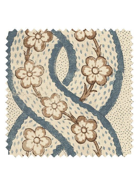 'Whitby' Tea Stained Linen Fabric by Nathan Turner - Blue Brown - LINEN / YARD