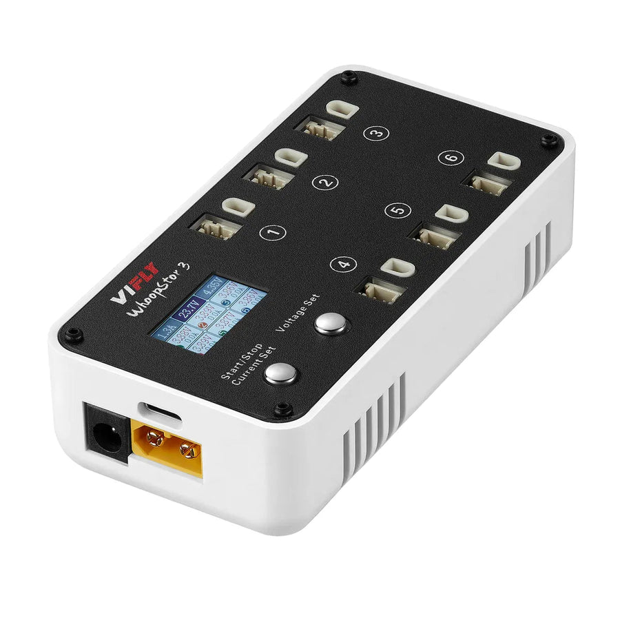 VIFLY WhoopStor 3 - 1S LiPo/LiHV 6 Channel DC/USB-C Battery Storage Charger Compatible w/BT2.0 and PH2.0 - White