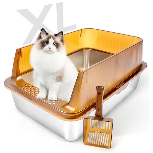 XL Brown Stainless Steel Cat Litter Box Semi-closed - Brown / 23.6" x 15.7” x 11.8”