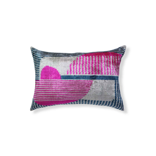 Yazi Silk Ikat Lumbar Pillow - 16" x 24" / Hot Pink