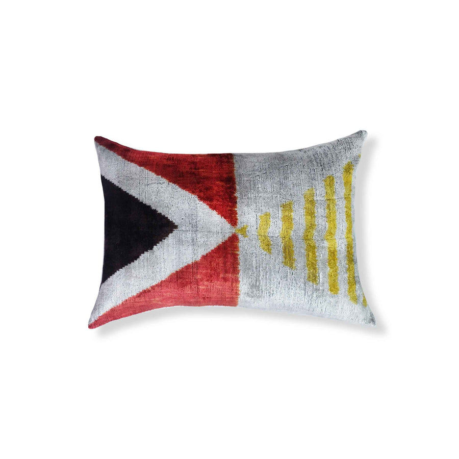 Yurt Silk Ikat Lumbar Pillow - 16" x 24" / Orange & Yellow & Black