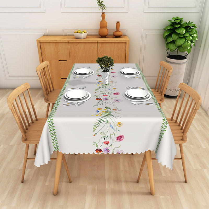 Aperturee Wildflower Trail Rectangle Tablecloth, Botanical Meadow Pattern Table Cover Prop