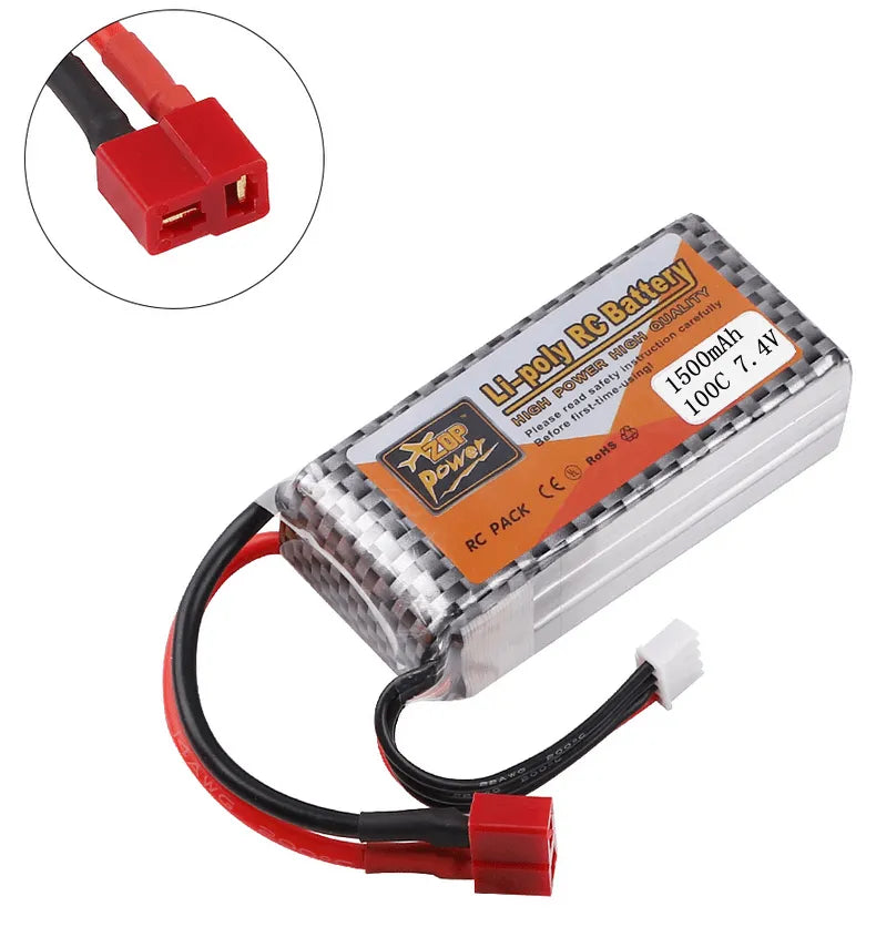ZOP Power 1500mAh 7.4V 2S 100C LiPo Battery T Plug for RC Car Airplane Drone