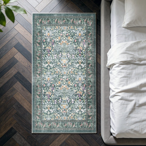 Zafira - Floral Washable Small Runner Rug - 80x150cm
