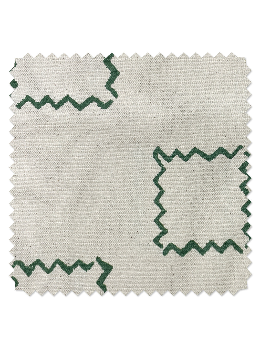 'Zag Squares' Raw Canvas Fabric by Nathan Turner - Green on Raw Canvas - RAW CANVAS / SAMPLE