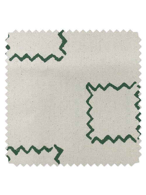 'Zag Squares' Raw Canvas Fabric by Nathan Turner - Green on Raw Canvas - RAW CANVAS / SAMPLE