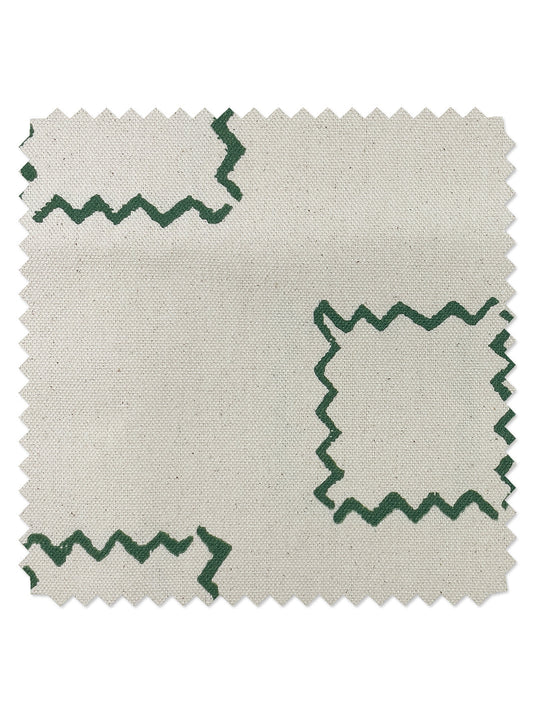 'Zag Squares' Raw Canvas Fabric by Nathan Turner - Green on Raw Canvas - RAW CANVAS / SAMPLE